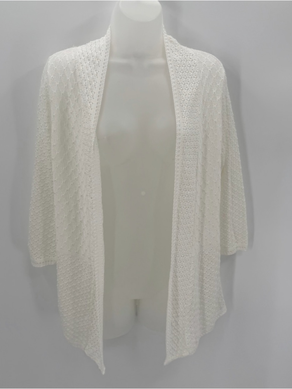 Kim Rogers Cardigan Women’s S Cream Open Front Knit 3/4 Sleeve Lightweight READ